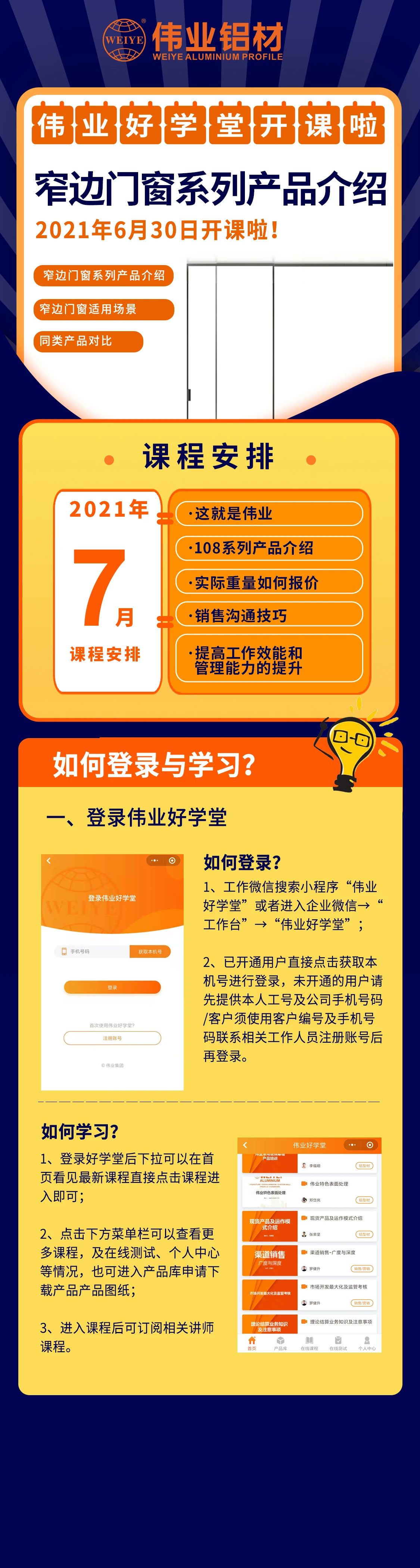 偉業(yè)好學(xué)堂開課，窄邊門窗產(chǎn)品介紹，是你不容錯過的課程！ 還有7月課程預(yù)告，敬請期待