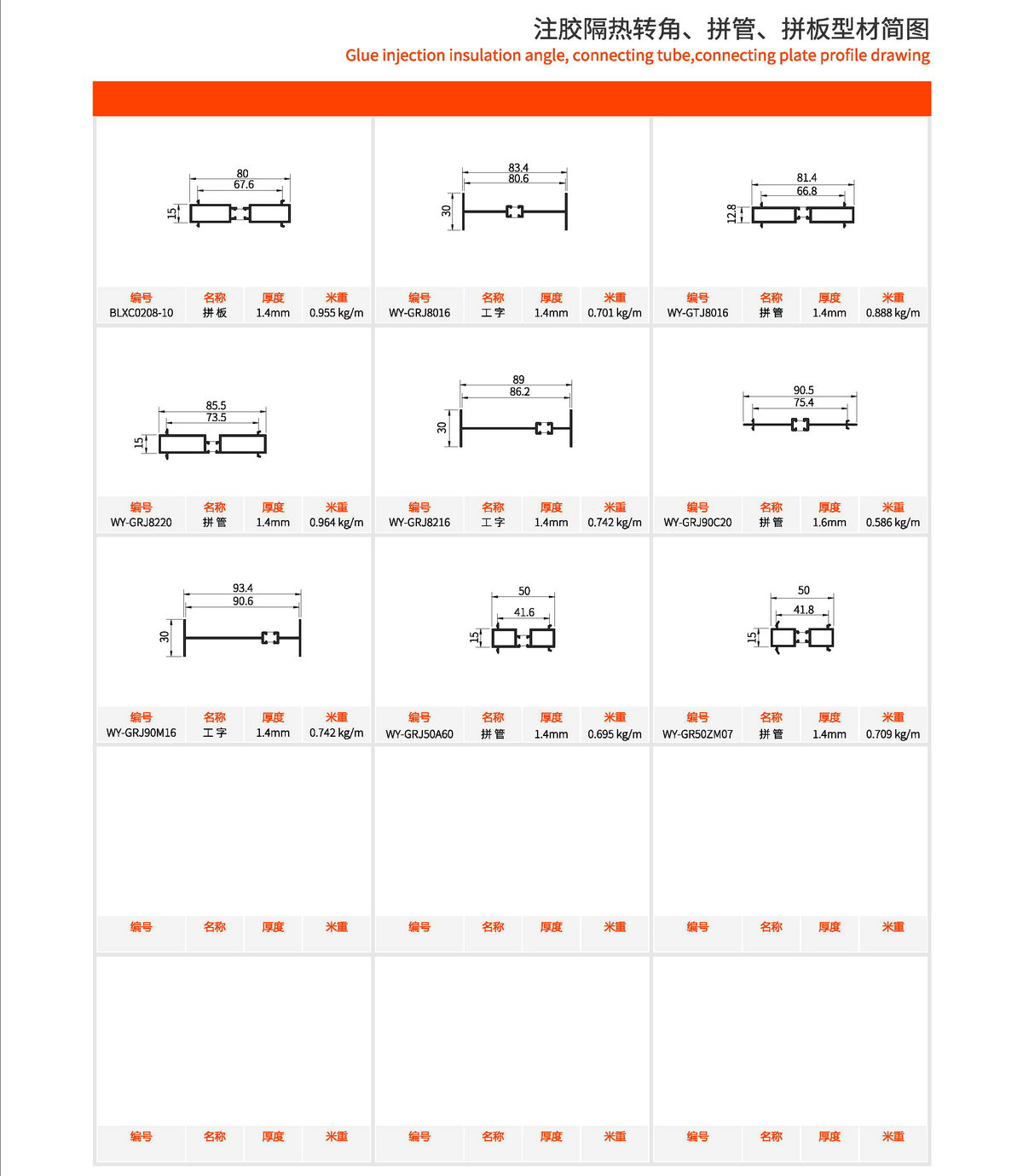 注膠隔熱轉(zhuǎn)角、拼管、拼板型材